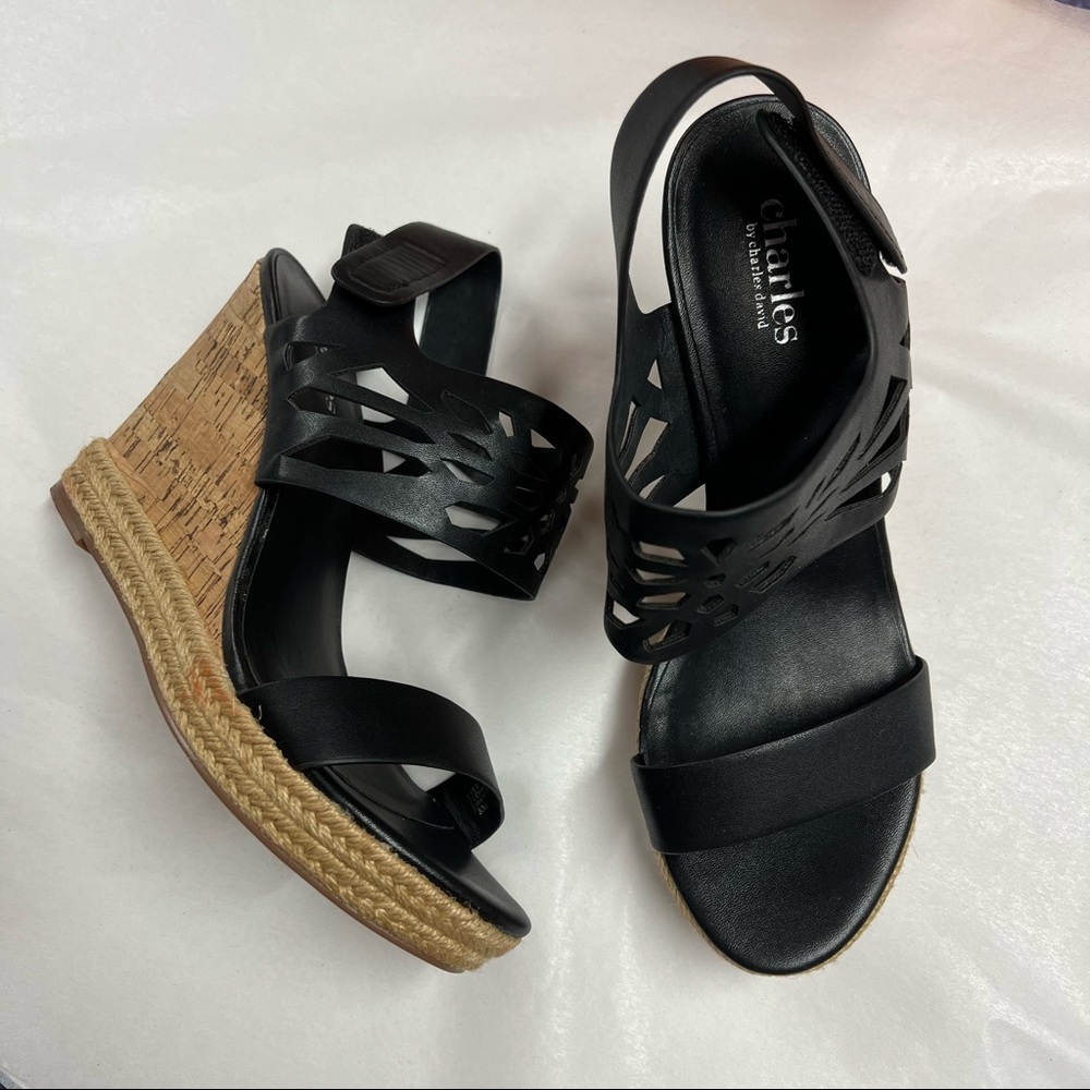 Charles by Charles David Women’s cut out leather wedges size 8M Black